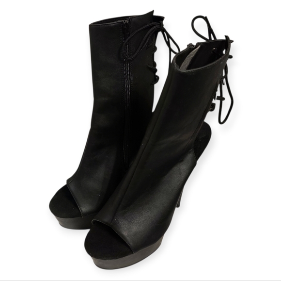 Pleaser Delight-1018 Platform Ankle Boots Black Vegan Leather Open Toe Heel 11 - Picture 2 of 7